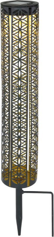 Kleine Solar Dekoleuchte mit Dekorstanzungen & Erdspieß, Schwarz Gold, Höhe 35cm