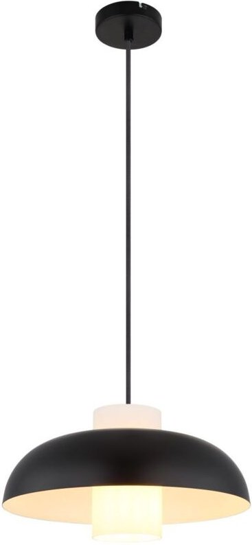 Hängeleuchte Glas Pendelleuchte schwarz Esszimmerlampe hängend, Metall opal,1x E27 Fassung, DxH 38x120 cm