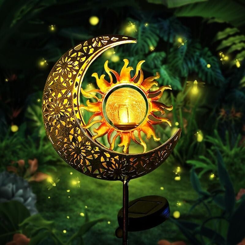 Gartendekoration aus Stein für den Außenbereich, Solarleuchten für den Außenbereich, Gartendeko, Solar-Metallmond-LED-La...