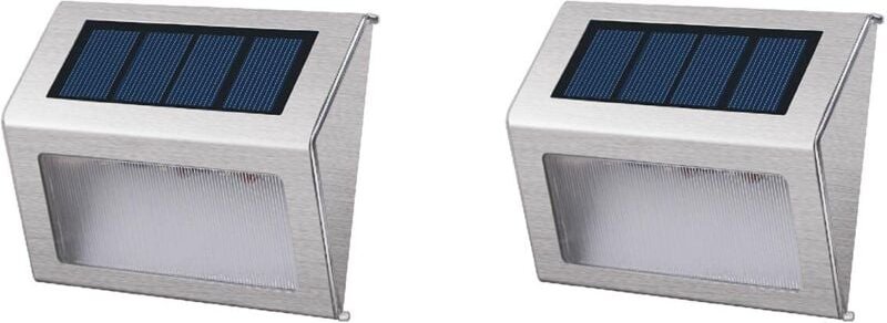 Set mit 2 wasserdichten 3-LED-Solarstrahlern für den Außenbereich, gebürsteter Stahl/Edelstahl, integriert, 1 W, 10 x 8 ...