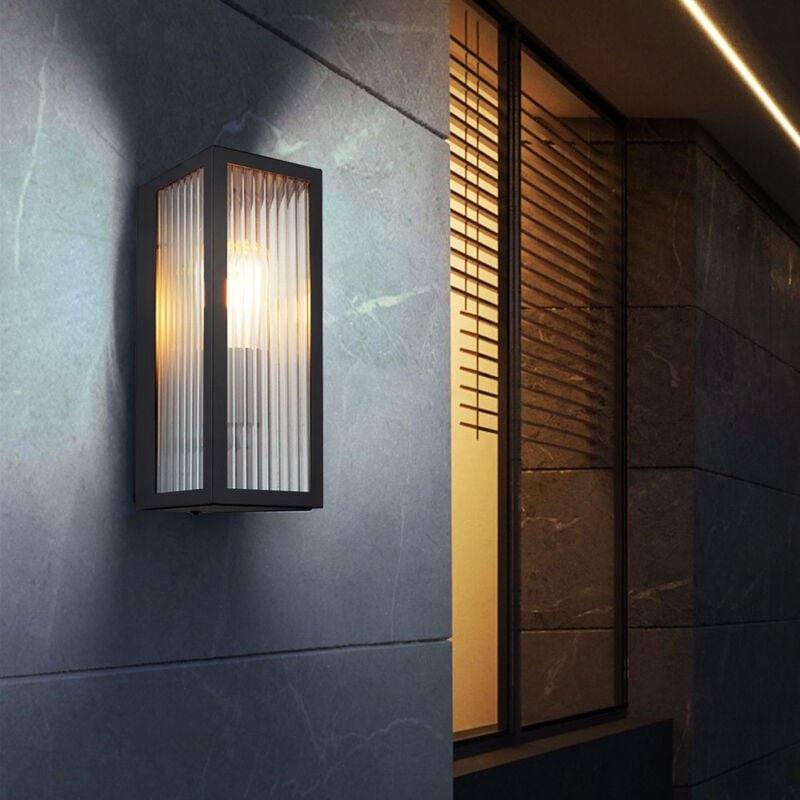 Außenwandlampe Fassadenleuchte Haustürlampe Wandleuchte schwarz Terrassenlampe, Glas satiniert klar, 1x E27, BxH 12x32 c...