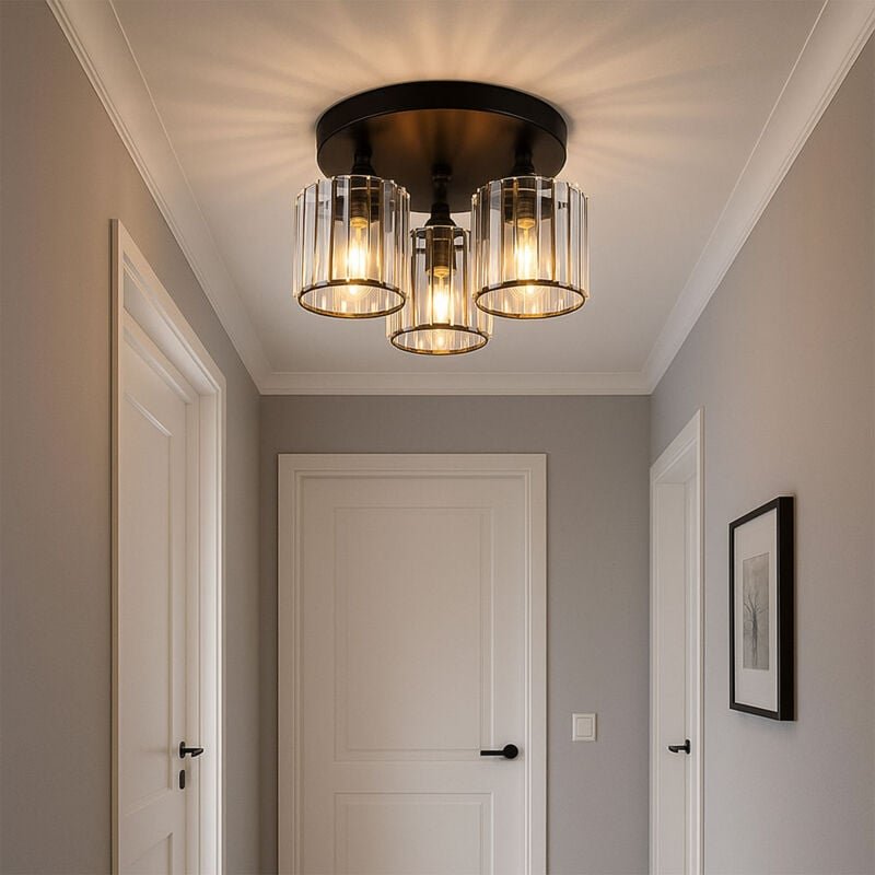 Globo Lighting - Deckenlampe Deckenleuchte Wohnzimmerleuchte rund Acrylkristalle Schlafzimmer, Metall schwarz, 3x E27, D...