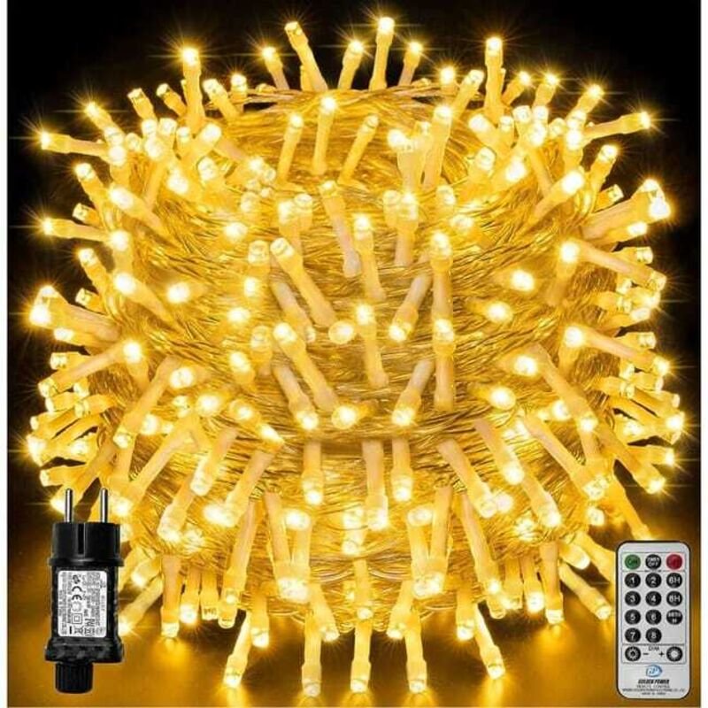 100 m 1000 LED-Lichterkette, IP44 wasserdichte Weihnachtsbeleuchtung mit Fernbedienung und Timer, 8 Modi, Warmweiß