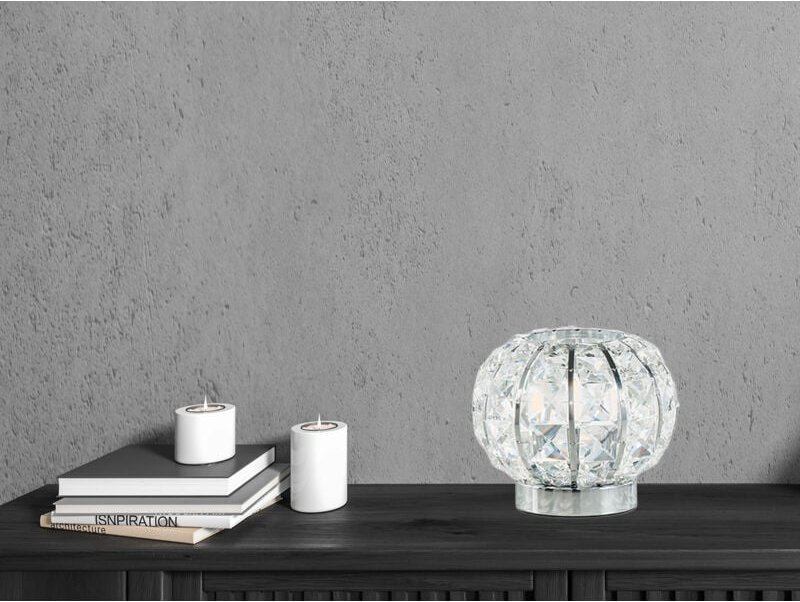 LED Kugel Tischlampe Chrom mit Glas Kristallen, Ø 16cm