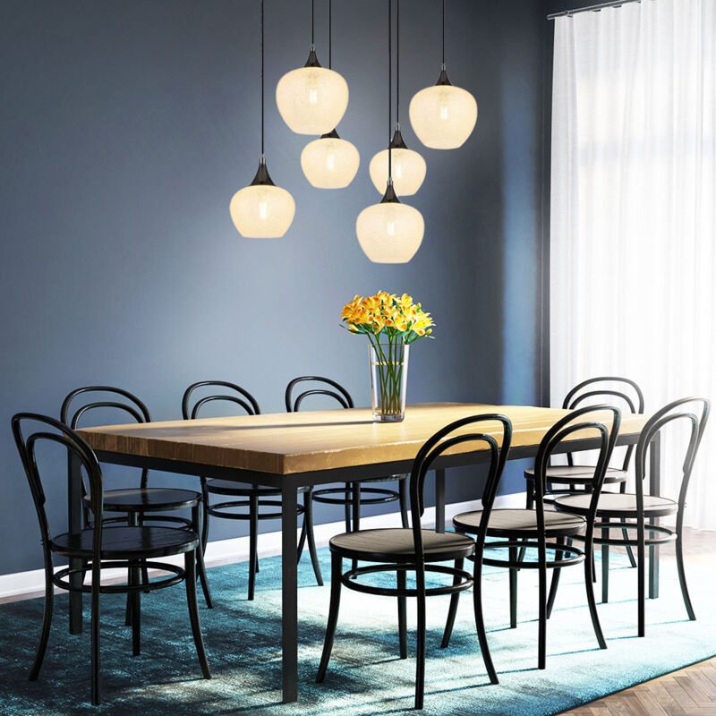 Pendelleuchte Hängelampe Esszimmerleuchte 6 flammig Glas schwarz-matt L 86 cm