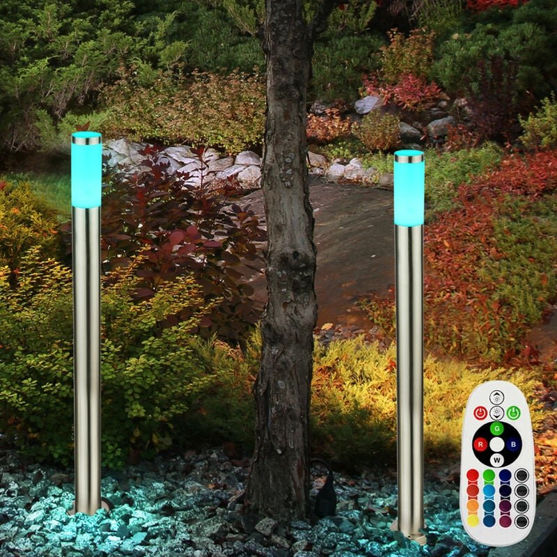 Stehlampe dimmbar mit Fernbedienung Stehleuchte Außenlampe Gartenleuchte Wegelampe, rgb Farbwechsel Edelstahl opal silbe...