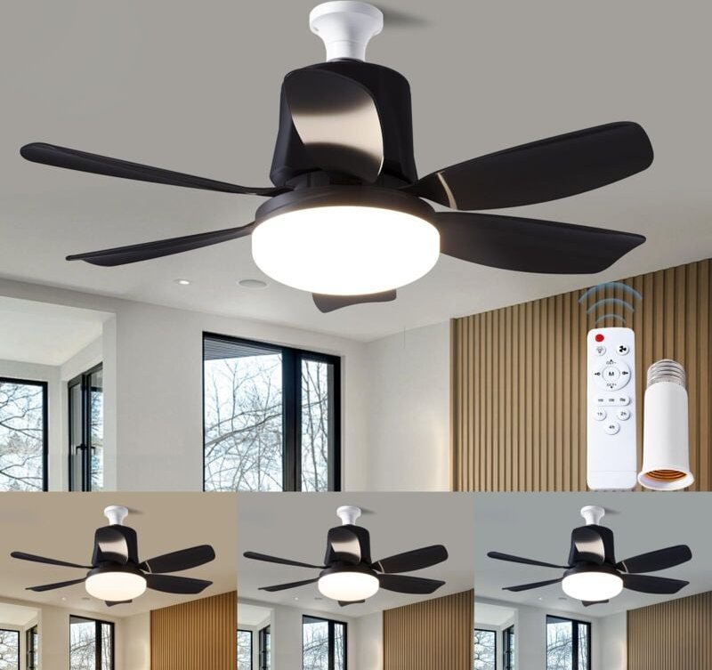 Deckenventilator mit Licht und Fernbedienung, dimmbare LED-Glühbirne, 3 Farben 3000 K – 6500 K, 1550 Lumen, Deckenventil...