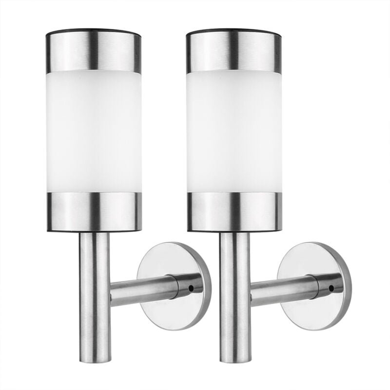 Solar-Außenleuchten, 2er-Set, LED-Solar-Wandleuchten aus Edelstahl für Garten und Hof