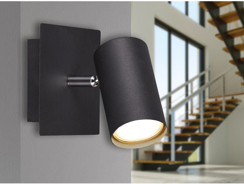 Meinewunschleuchte - led Wandstrahler Metall Schwarz mit schwenkbarem Spot, Breite 12cm