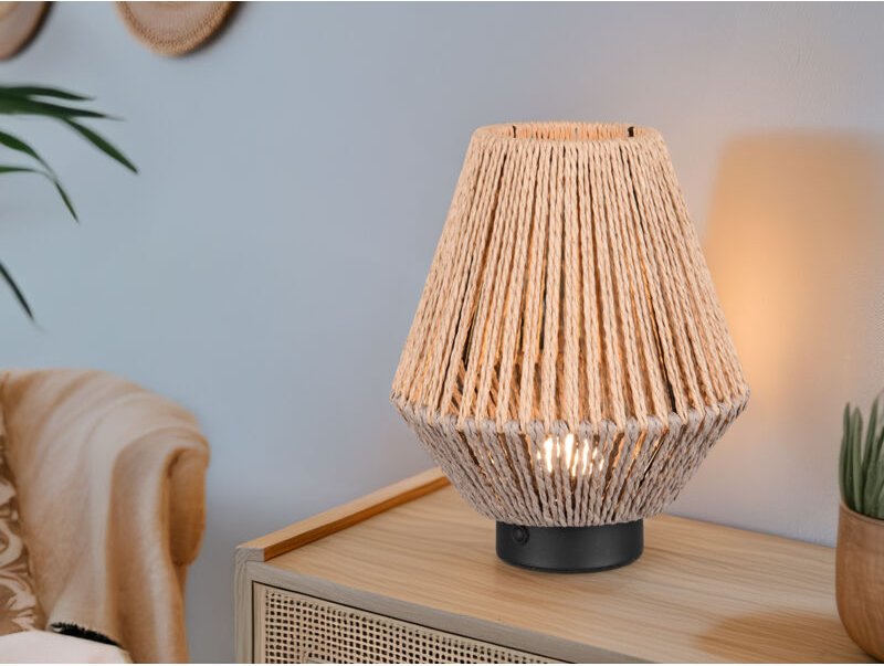 Reality Leuchten - Akku Tischlampe lira per usb aufladbar, Lampenschirm aus Papiergarn, Höhe 22cm