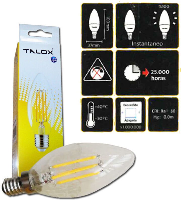 Fplus - talox LED-Filament-Kerzenlampe C-37 E14 4W 3000K 400 Lumen