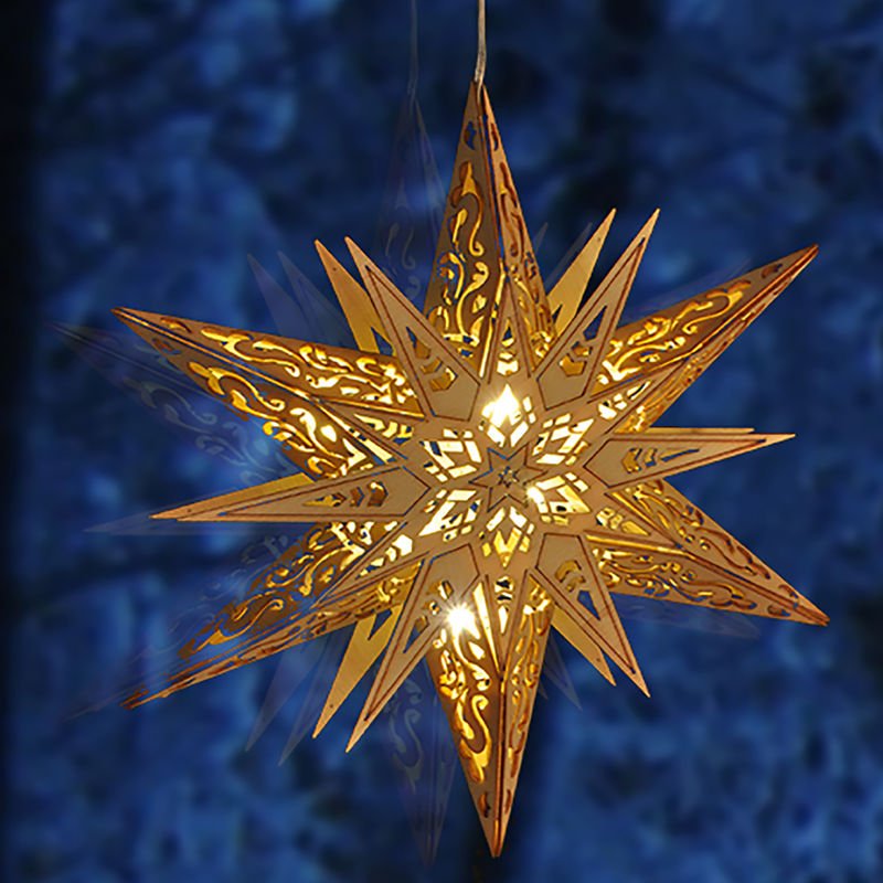Holz Weihnachtsstern mit 6 LED-M54826