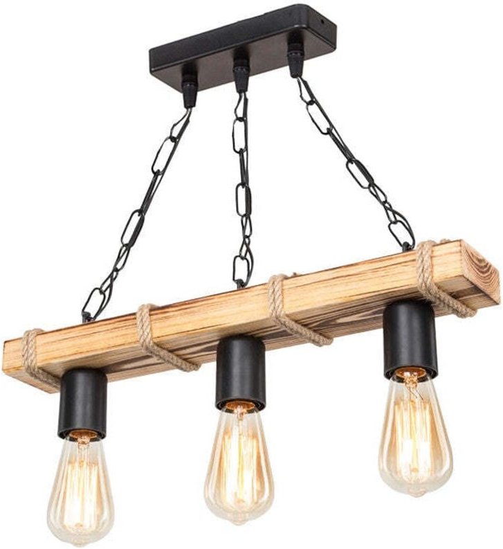 PWL Pendelleuchte PWL-1027 E27 Metall Schwarz Natur - Industrielles Design Deckenlampe 48,5x10x47 cm