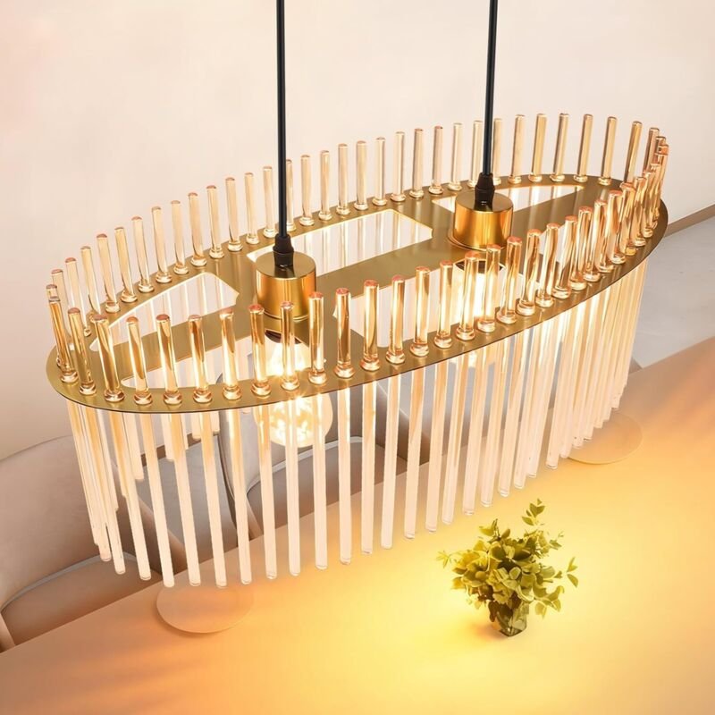 GBLY Hängelampe Esstisch Pendelleuchte 2 Flammig Gold E27 Glasschirm Ø 60 cm Esstischlampe Hängend Für Cafe Bar Küche Wo...