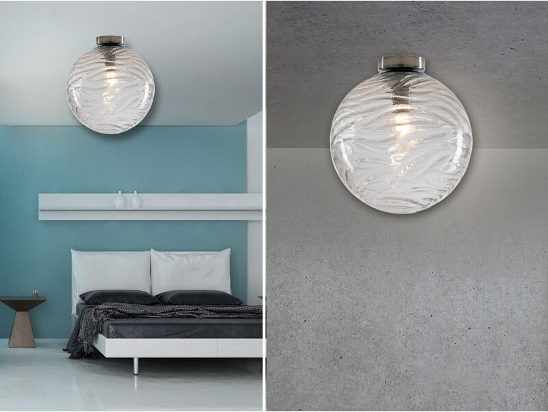 Fan Europe - Deckenleuchte nereide Glaskugel Wellenmuster Transparent, Globe Ø25cm