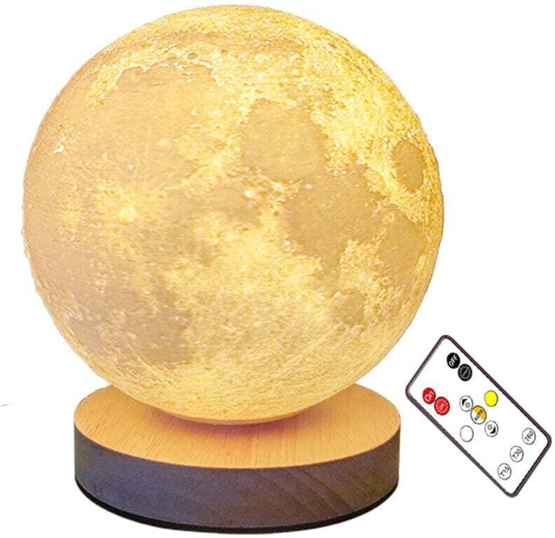 Mondlampe, große, drehbare LED-Mondlampe, helle 3D-Mondlampe, 3-farbige LED-Mondlampe, magnetisches Laden per Fernbedien...