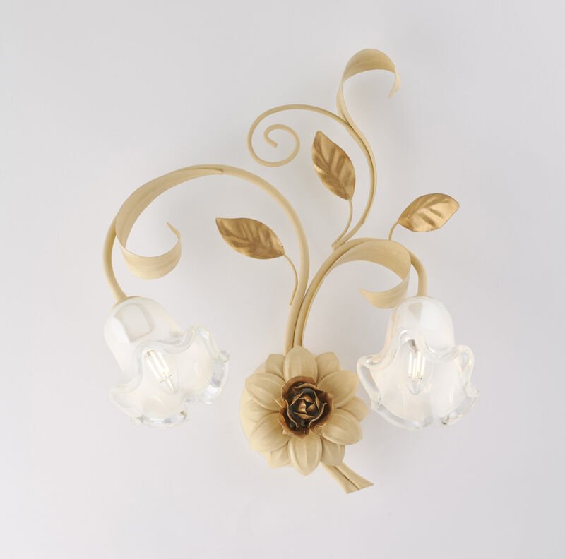 Cesto – Wandleuchte aus elfenbeinfarbenem, decape-lackiertem Eisen, 2 Lichter .42 – P.20 – BL274-AP2-AV