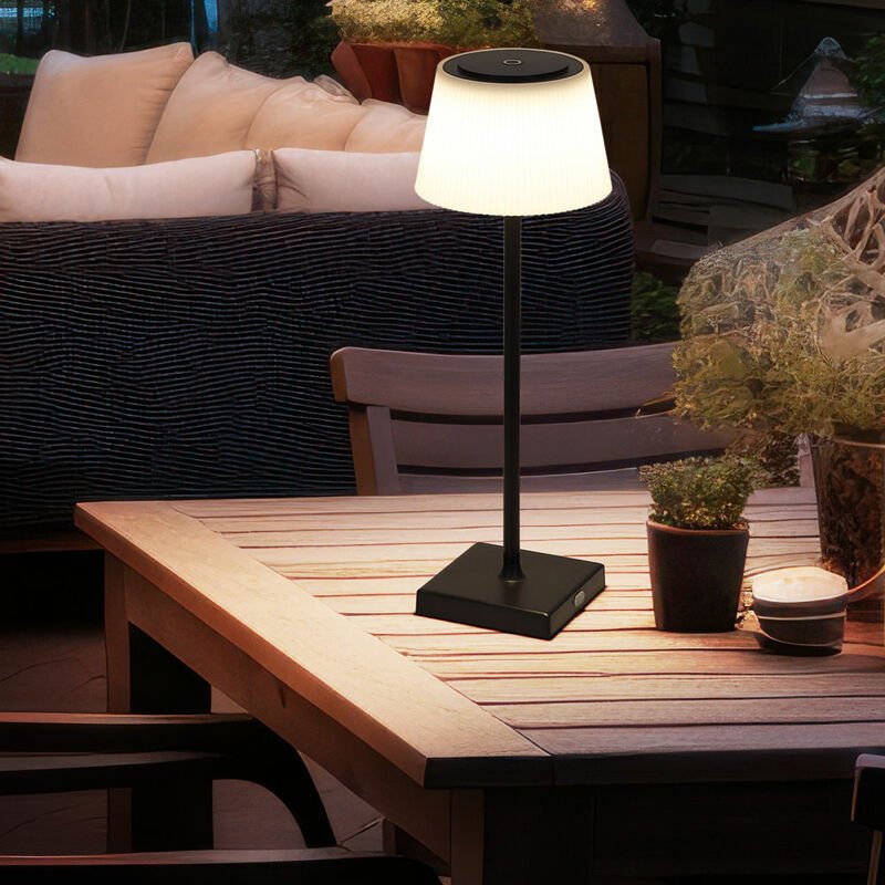 Tischleuchte Außen Tischlampe weiß schwarz LED Touchdimmer Akku dimmbar Gartenleuchte USB, warmweiß-kaltweiß, DxH 13,1x3...