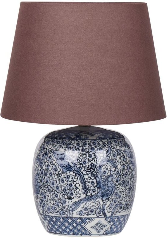 Tischlampe Blau und Weiß Porzellan Vasenform 46 cm Stoffschirm Braun Kegelform Handbemalt Kabel mit Schalter Modern Schl...