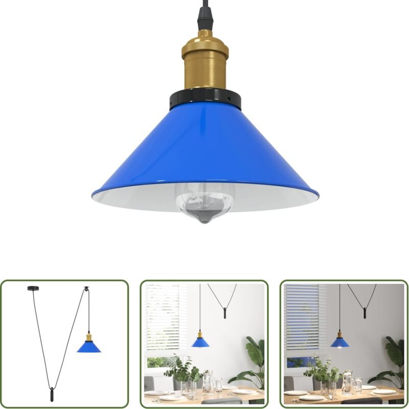 Vintage-Design - Pendelleuchte Höhenverstellbar E27 Dunkelblau Glänzend Ø 22 cm