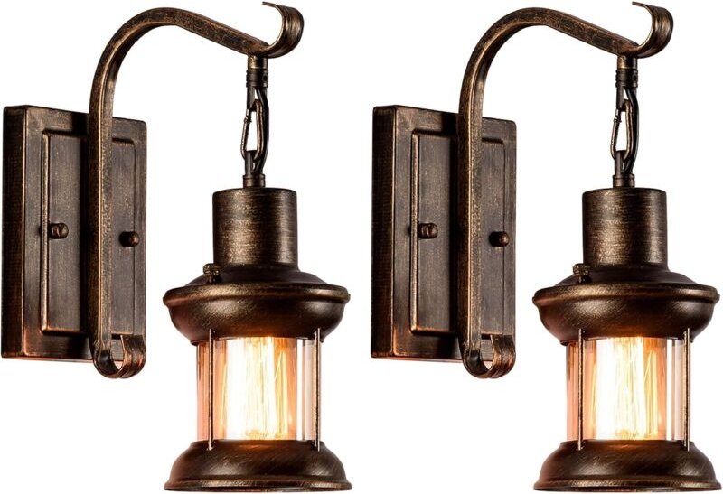 Vintage-Wandleuchten aus Glas, 2er-Pack, rustikale nordische Wandleuchten aus Glas im Retro-Stil, schwarz lackiertes Met...