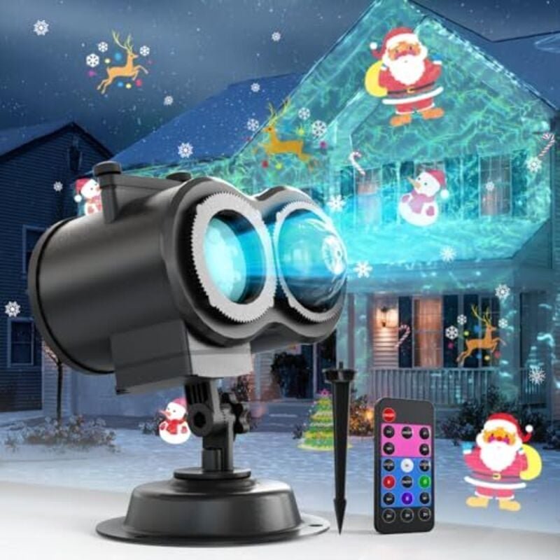 2-in-1 LED Projektor Licht für Weihnachten, Silvester, Valentinstag & Partys – Mit 16 Mustern & 4 Wasserwelleneffekten, ...
