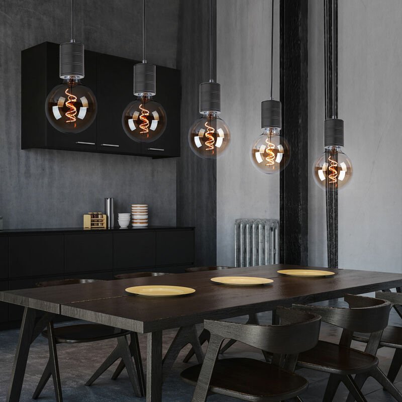 Pendelleuchte schwarz 5 flammig Wohnzimmer Aluminium Hängelampe, Metall, schwarz, 5x E27 Fassungen, LxBxH 115x10x120 cm