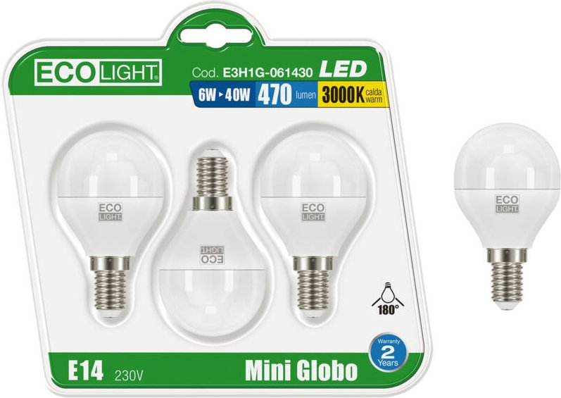 Kit 3 led -Glühbirnen in Miniglobo E14 Ecolight - 8W