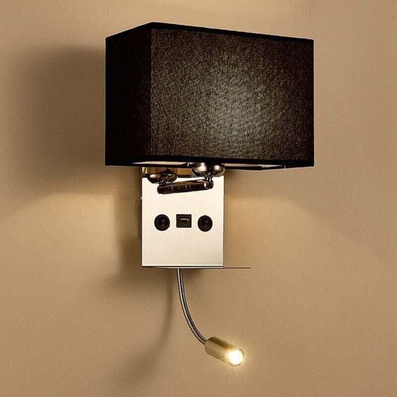 Wandleuchte für den Innenbereich mit flexibler LED-Leseleuchte, Nachttischleuchte mit USB-Anschluss und Ablage, Schlafzi...