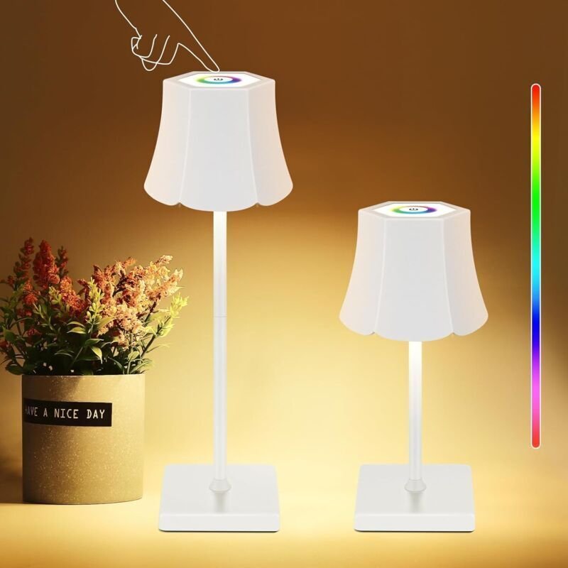 Kabellose Tischleuchte, dimmbare LED-Tischleuchte, Touch-Bedienung, 3 Helligkeitsstufen + RGB-Beleuchtung, wiederaufladb...
