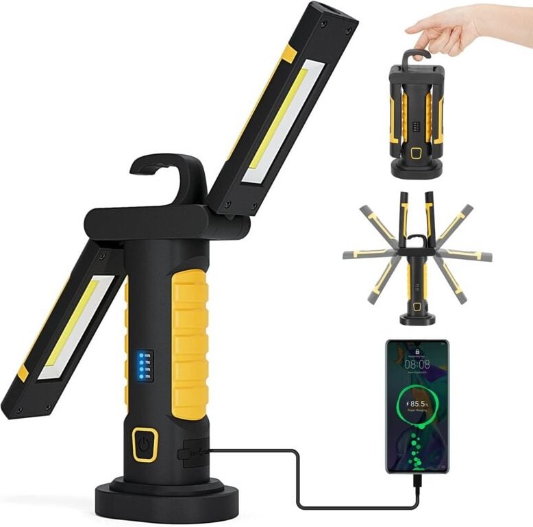 Baustellenlampe Wiederaufladbare LED-Arbeitslampe LED-Mechanikerlampe Kabellose magnetische Arbeitslampe mit Schalter US...