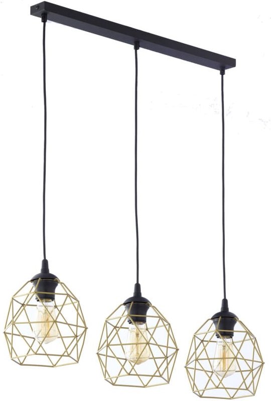 TK Galaxy Drahtrahmen-Deckenleuchte in Bar-Form, Schwarz, Gold, 3xE27