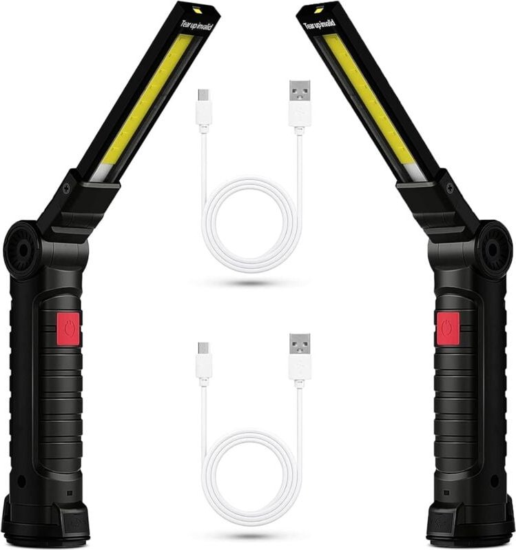 Jalleria - 2x wiederaufladbare LED-Arbeitsleuchte, magnetische COB-Arbeitslampe, leistungsstarke USB-Taschenlampe 5 Modi...