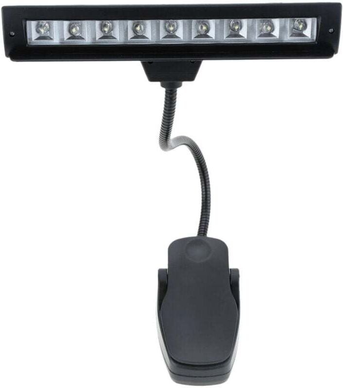 Klemmbare Leselampe mit 9 LEDs für Schreibtisch, Notenständer, Klavier, schwarze Beleuchtung