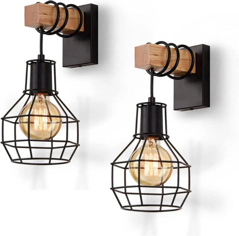 JOYINLED Schwarze Industrie-Wandleuchten, Käfig-Wandleuchte – Beleuchtung im Landhausstil für Wohnzimmer, Küche, Schlafz...