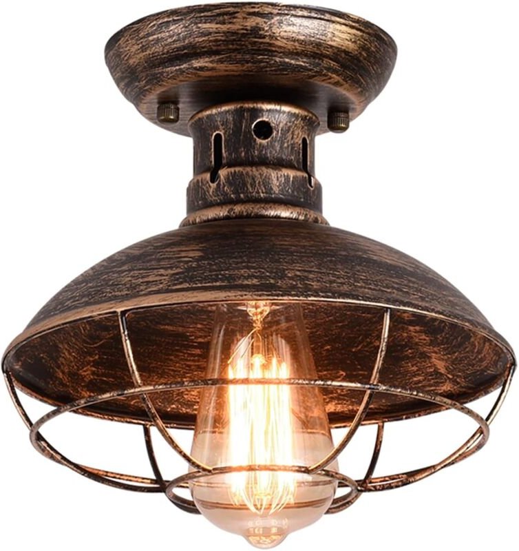 Ganeed Industrial Deckenleuchte mit Metallkäfig, E27 Semi-Flush Pendelleuchte, Öl eingerieben Bronze Kronleuchter für Ba...