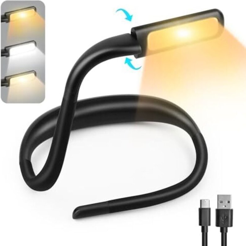 Thumbnail - Hals-Leselicht, wiederaufladbare 3-Farben-LED-Bett-Leselampe mit faltbaren Armen zum Lesen, Stricken, Reparieren, Campin...