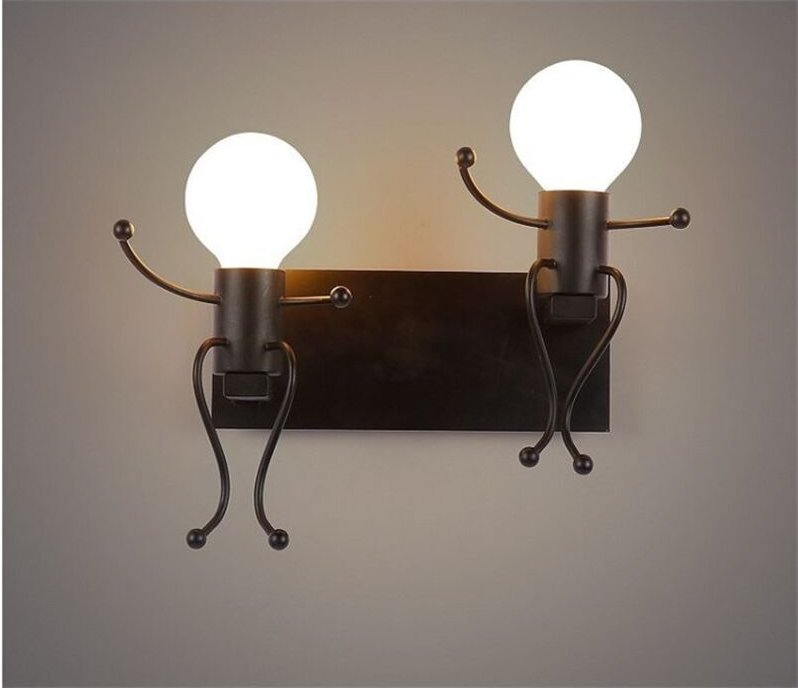 2 Flammig Humanoid Kreative Wandleuchte Moderne Innen Wandlampe E27 Metall Eisen für Kinder Zimmer, Schlafzimmer Nachtti...