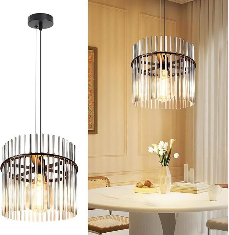 GBLY Pendelleuchte Schwarz 1 Flammig E27 Glas Ø 30 cm Retro Esstisch Esszimmerlampe Hängend Für Esszimmer Schlafzimmer C...