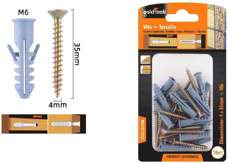 Trade Shop Traesio - Trade Shop - set mit 18 schrauben 4 x 35 mm + flügeldübel M6 fischer 57203 -