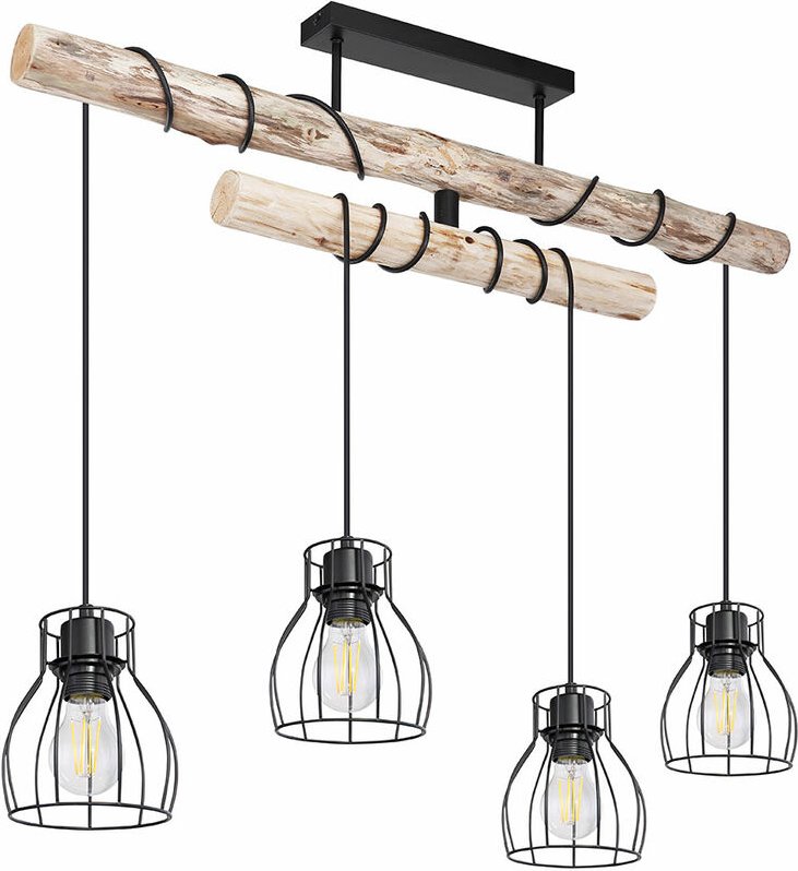 Vintage Pendelleuchte Holz Hängelampe Esstisch Holz Rustikal Pendelleuchte 4 flammig, dimmbar Fernbedienung Farbwechsel ...