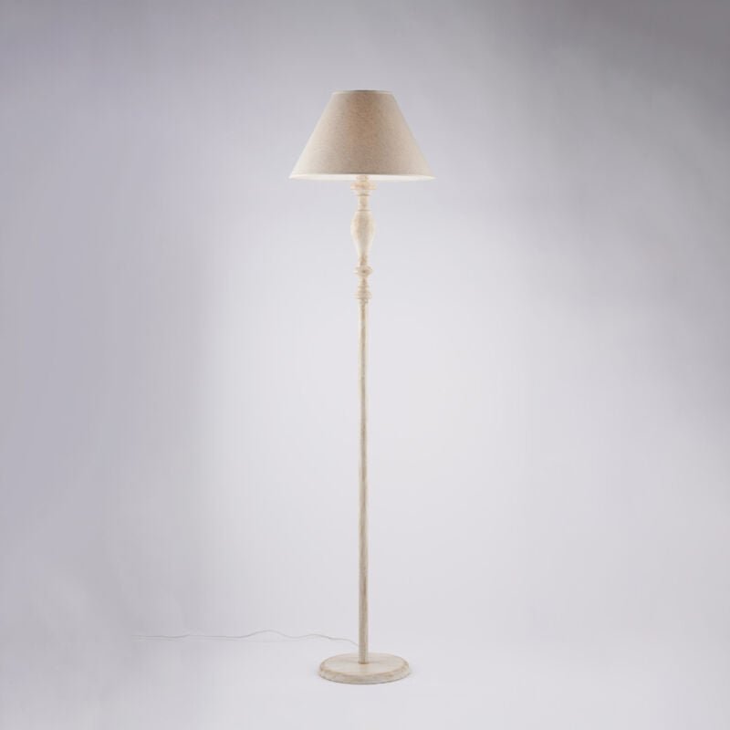 Bonetti Illumina - Cascina – Stehleuchte aus Holz und Eisen in Weiß und Taubengrau, 1 Licht .183 – Ø45 – BL265-PH-BT