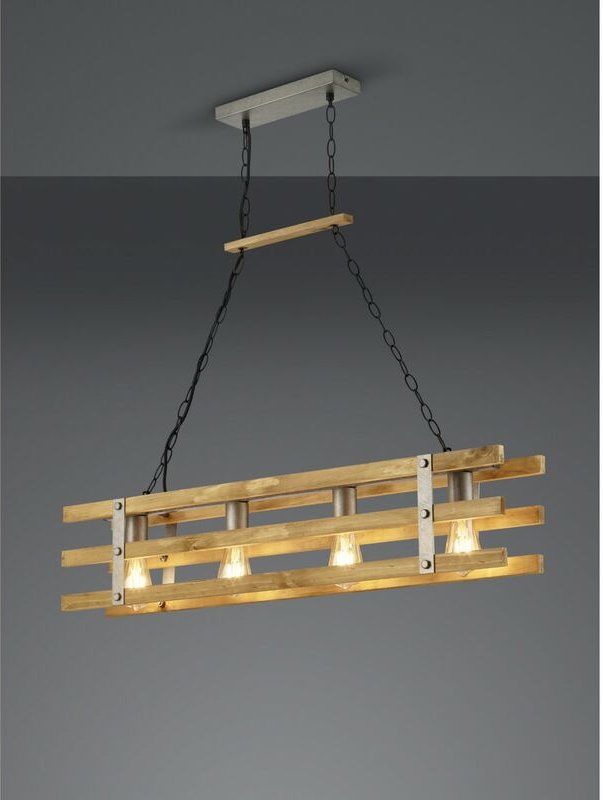 Thumbnail - Kronleuchter Holz Rustikales Design Khan 4 Lichter Trio Beleuchtung