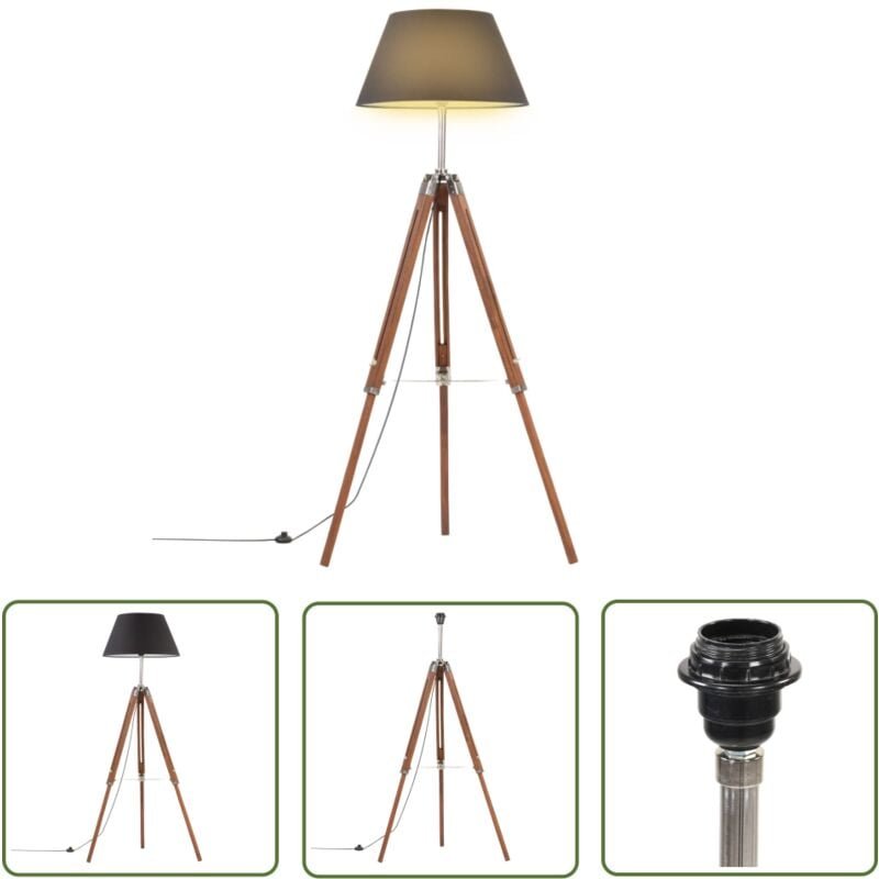 The Living Store - Stativlampe Honigbraun und Schwarz Teak Massivholz 141 cm - Retro-Lampe - Stehlampe - Wohnzimmer Deko...
