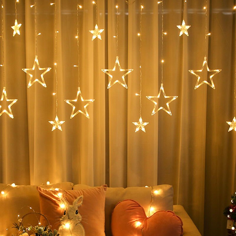 Thumbnail - SWANEW LED Lichterkette 12 Sterne Weihnachten Tannenbaum Lichtervorhang IP44 Warmweiß