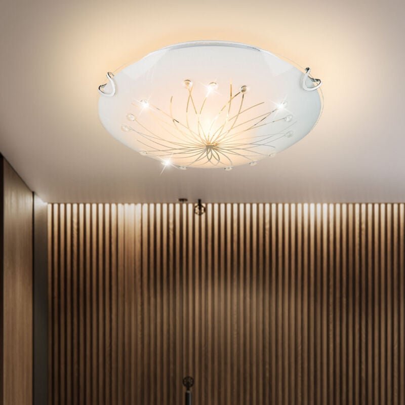 Decken Leuchte Wohn Schlaf Zimmer Lampe Chrom Dekor Linien Steine klar