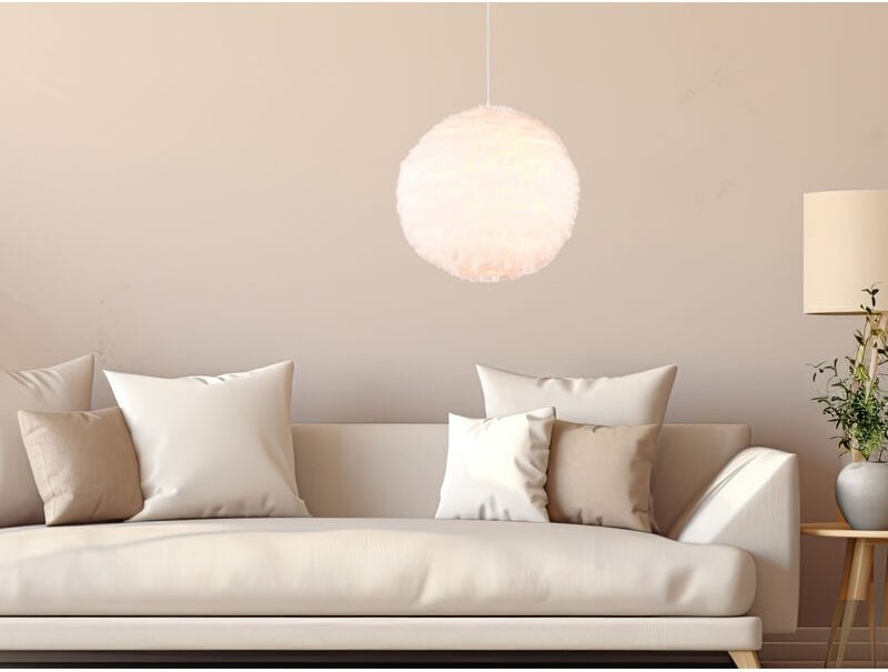 LED Pendelleuchte mit Kugel Lampenschirm aus Plüsch, Ø 35cm