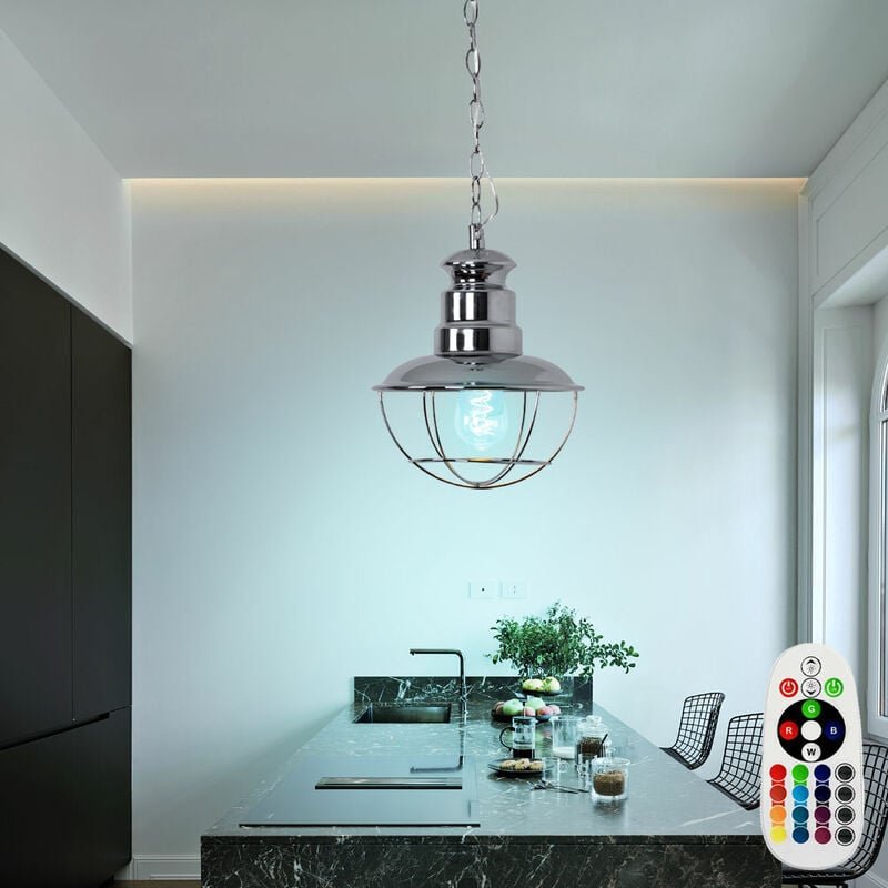 Hängeleuchte Gitter Pendelleuchte Esszimmerlampe Industriell Hängelampe Käfig silber, Fernbedienung dimmbar, 1x rgb led ...
