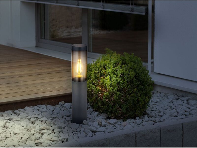 Meinewunschleuchte - led Sockelleuchte aus Edelstahl in Anthrazit & Rauchfarben, Höhe 45cm