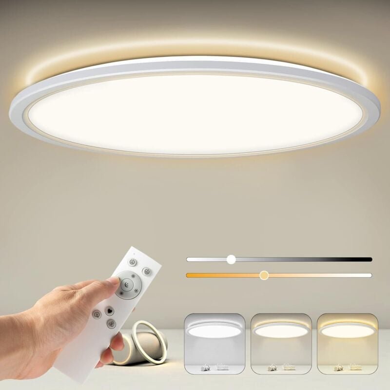 Ineasicer Dimmbare LED-Deckenleuchte mit Fernbedienung, 24 W, 2400 lm, runde Panel-Deckenleuchte, IP44, 2,5 cm, ultradün...
